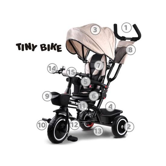 VYZKOUŠENO Dětská tříkolka Tiny Bike s otočným sedadlem 3v1 béžová