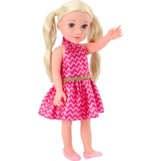 Panenka s růžovými šaty s blond vlasy 46 cm