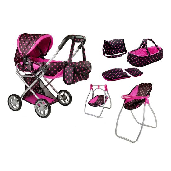 Alice kočárek pro panenky 9346D set 6v1 černý