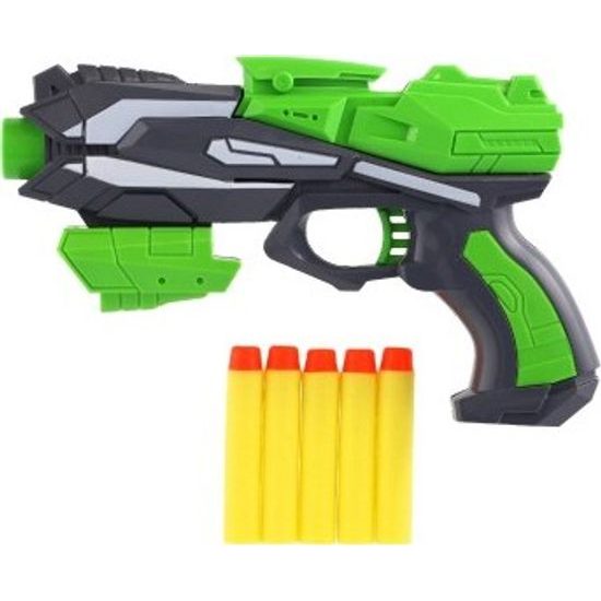Pistole na pěnové náboje + 5ks nábojů - zelená