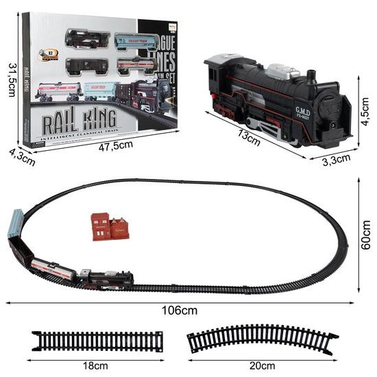 Dětská vláčkodráha na baterie se světlem Rail King 270 cm