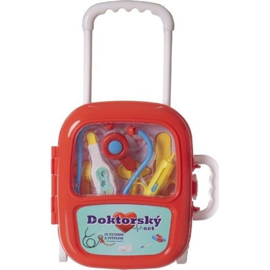 Sada doktor se stetoskopem na baterie v plastovém kufříku na kolečkách