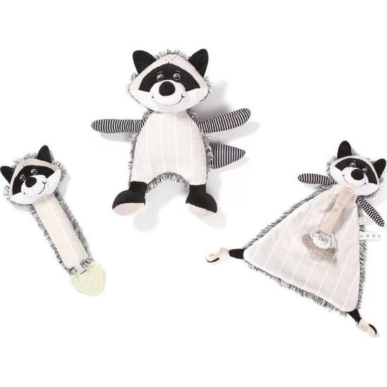 BabyOno Plyšová hračka s chrastítkem Racoon Rocky Mýval, černo-bílý