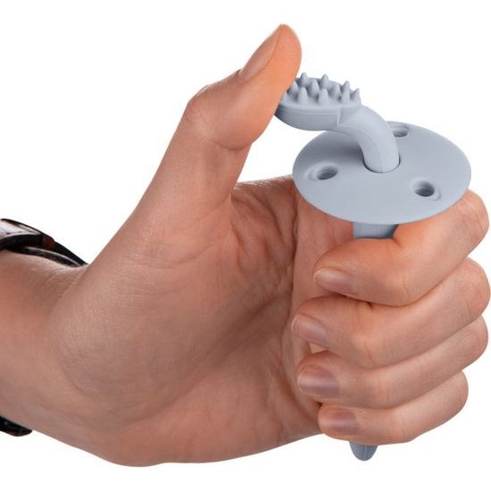 Canpol Babies Canpol babies Silikonový zubní kartáček/kousátko s ochr. štítkem - modrý