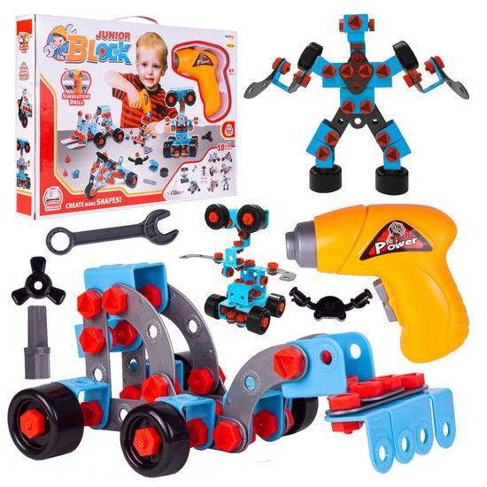 Konstrukční stavebnice s vrtačkou na baterie Junior Blocks 280 dílků