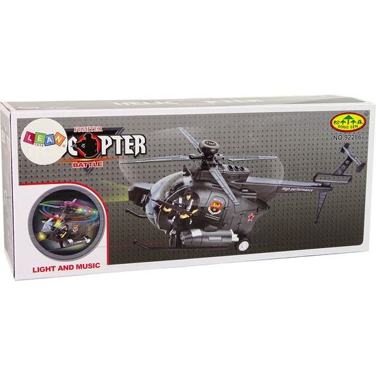 Vojenský vrtulník se světly černý