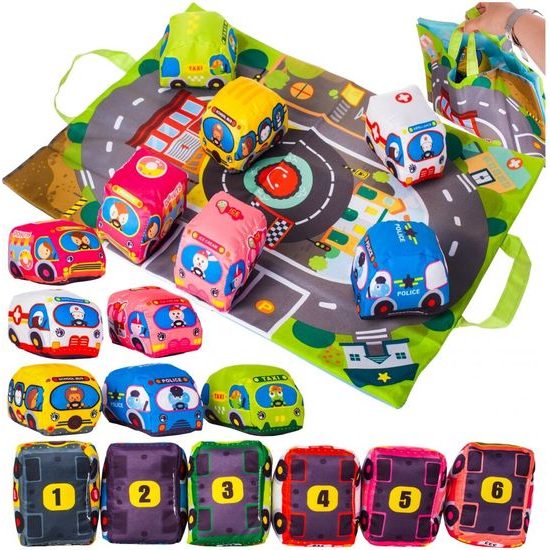 Haunger měkká autíčka s podložkou Cars in Town - 6 kusů