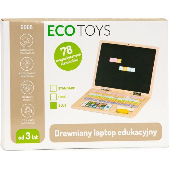 Ecotoys dřevěný notebook s magnetickým monitorem modrý