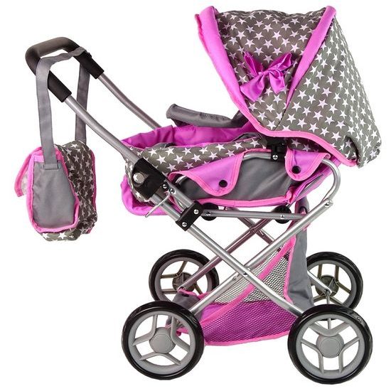 Kočárek pro panenky Alice 9346D kombinovaný šedo-růžový