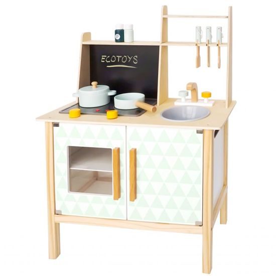 Ecotoys dětská dřevěná kuchyňka se zvuky, LED efekty a kreslící tabulí