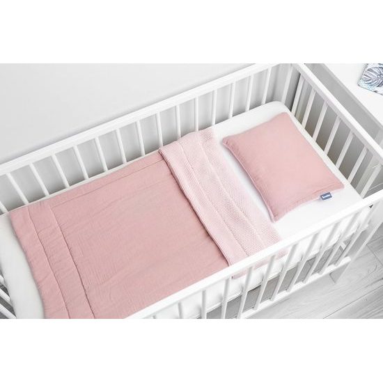 Pletená sada z mušelínu do postýlky a kočárku Sensillo růžová
