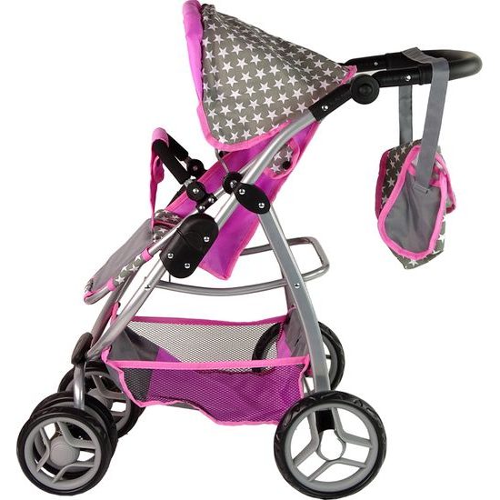 Alice velký sportovní kočárek pro panenky 3v1 - 9662 šedo-růžový