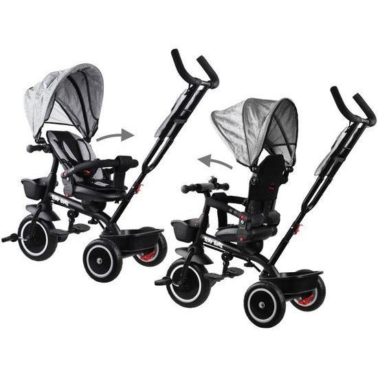 Dětská tříkolka Tiny Bike s otočným sedadlem 3v1 šedá