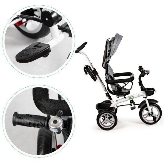 Ecotoys dětská tříkolka s otočným sedadlem 2v1 šedá