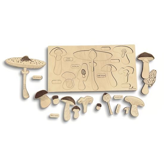 Houby - dřevěné edukativní puzzle - SLOVENSKÁ VERZE