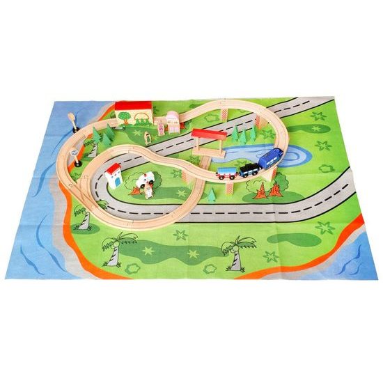 Ecotoys dřevěná vláčkodráha na baterie 50 dílků s podložkou