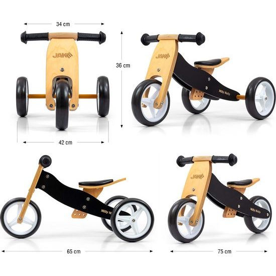 Dětské multifunkční odrážedlo kolo 2v1 Milly Mally JAKE Classic Black