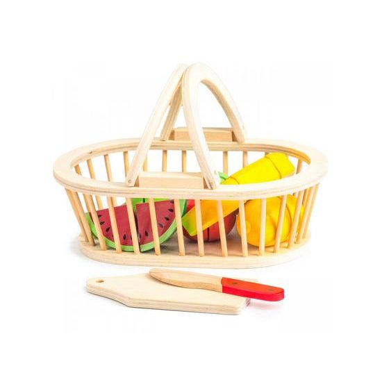 Ecotoys sada dřevěné ovoce v košíku
