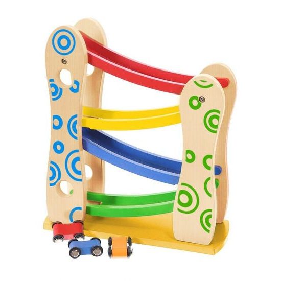 Ecotoys dřevěná skluzavka se 3 autíčky