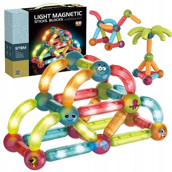 Doris magnetická svítící stavebnice Light Sticks 52 dílků