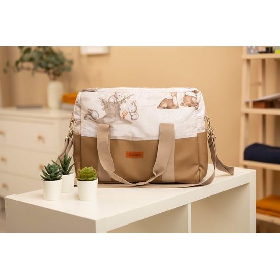 Taška na kočárek Lesní zvířátka, meruňková