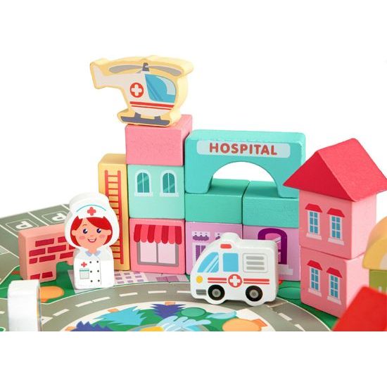 Ecotoys sada dřevěných kostek 121 ks v Městečko