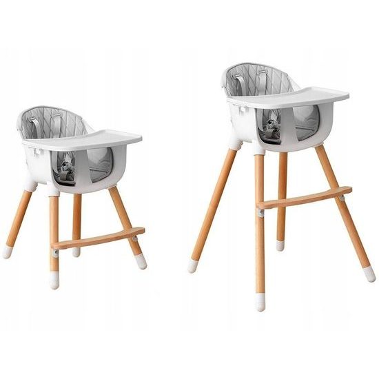 Ecotoys dřevěná jídelní židlička 2v1 šedá