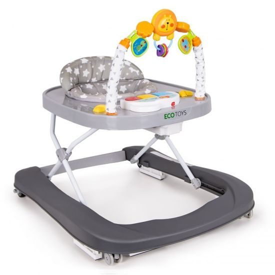 Ecotoys dětské chodítko s hračkami a melodiemi Lvíček šedé
