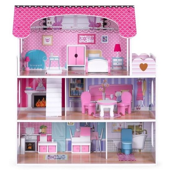 Ecotoys dřevěný domeček pro panenky s LED barevným osvětlením Tennessee