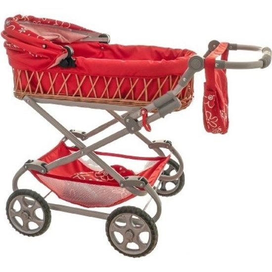 Kočárek Monika hluboký proutěný - červený - pro panenky