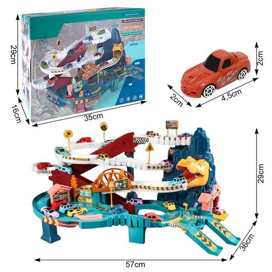 Parkovací dráha se 4 autíčky, tunelem a výtahem na baterie Dinosaur Rail