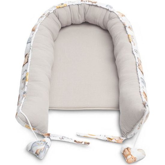 Hnízdečko pro miminko z mušelínu, Zvířátka, šedá