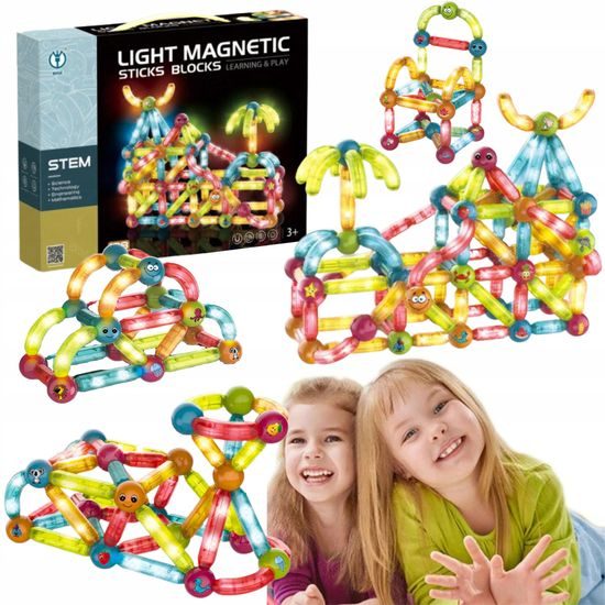 Magnetická svítící stavebnice Light Sticks 128 dílků