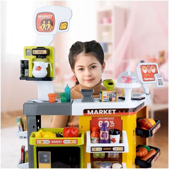 Dětský obchod Supermarket s lednicí a nákupním košíkem 65 součástí