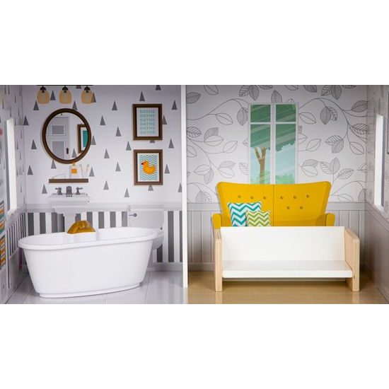 Ecotoys dřevěný třípatrový domeček pro panenky rezidence Grace