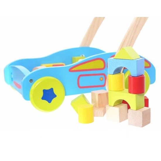 Ecotoys dětské dřevěné chodítko s kostkami modré