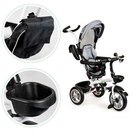 Ecotoys dětská tříkolka s otočným sedadlem 2v1 šedá