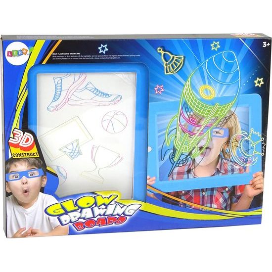 Kouzelná neonová tabule s 3D brýlemi růžová