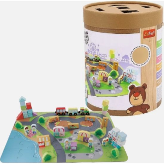 TREFL Dřevěné kostky v kyblíku 50 ks, Veselé městečko