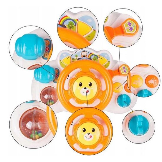 Interaktivní volant pro nejmenší se světlem a zvukem Lion Driver oranžový