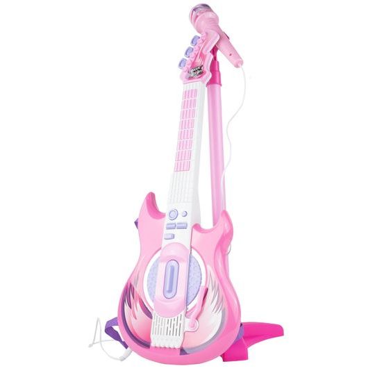 Dětská elektronická kytara se stativem a mikrofonem Guitar Micset - růžová