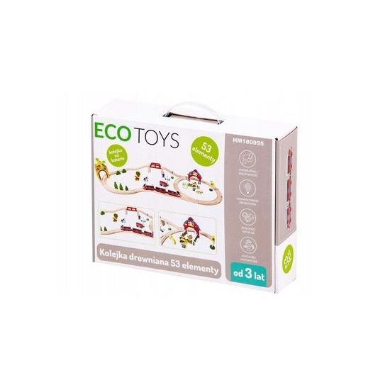 Ecotoys dřevěná vláčkodráha na baterie 53 dílků