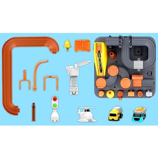 Interaktivní dětská dráha se 2 autíčky a helikoptérou Engineering Adventure