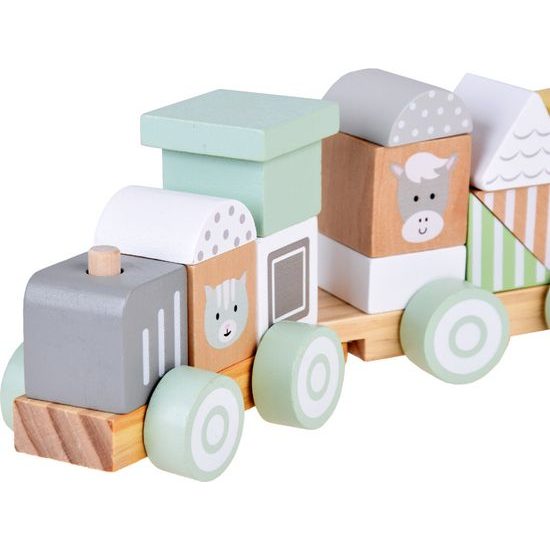 Dřevěná lokomotiva s vagóny a kostkami 22 dílků