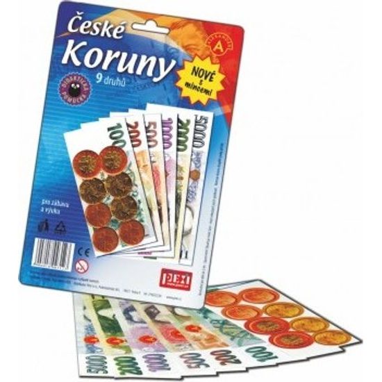 České koruny peníze + mince do hry