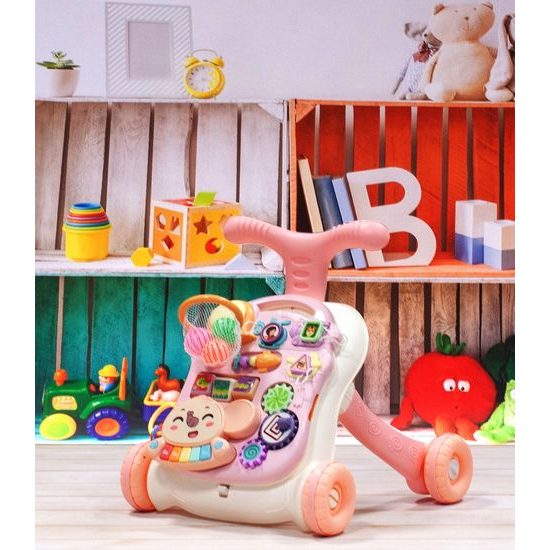 Interaktivní chodítko s hracím stolečkem Music Stroller 2v1 růžové