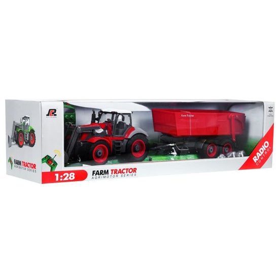 Traktor na dálkové ovládání s červenou vlečkou Red Farmer 1:28