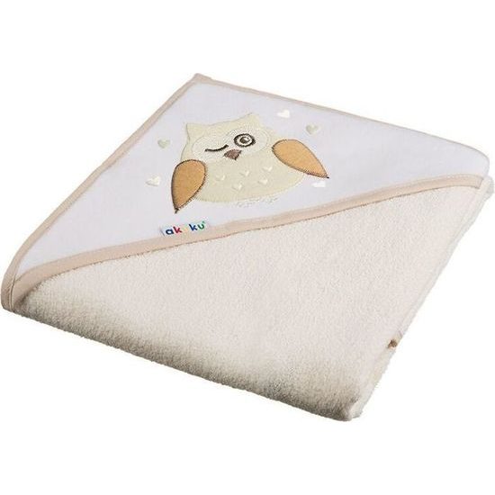 Akuku Dětská osuška s kapucí 100x100cm SOVIČKA ecru