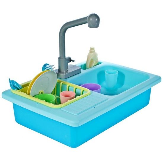 Dětský dřez s tekoucí vodou a nádobím Wash Up modrý