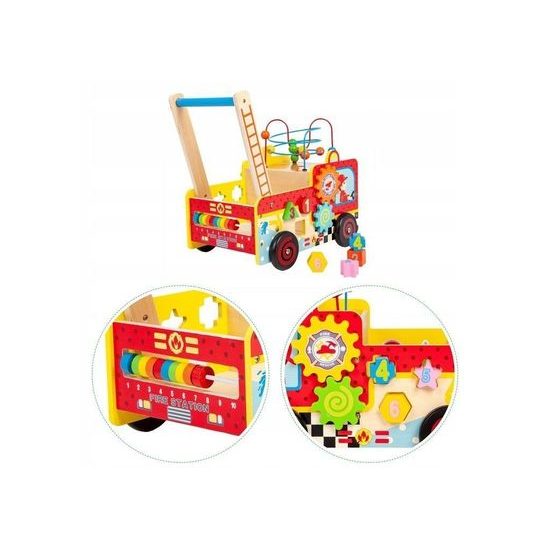 Ecotoys dřevěné multifunkční chodítko Požární auto